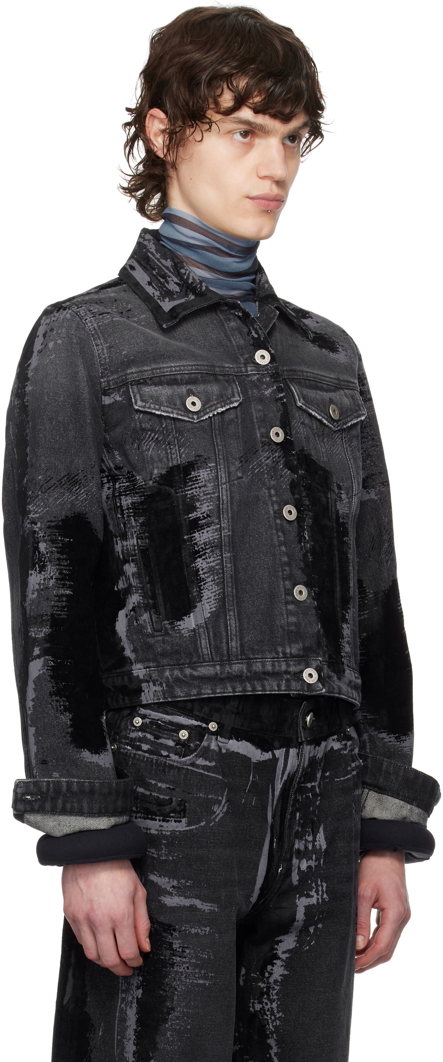 Bomberjakke Jean Paul Gaultier Jean Paul Gaultier 'The Flocked' Denim Jacket Sort | 25/33-F-VE094-D016-06, 1