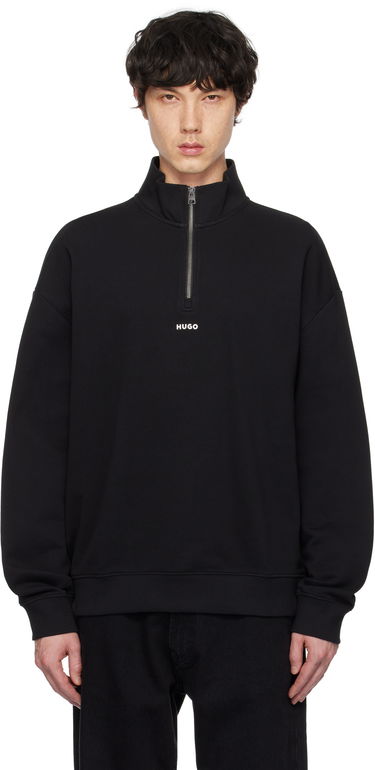 Sweatshirt BOSS Hugo Logo Print Cotton-Terry Zip-Neck Sweatshirt Sort | 50525881, 0