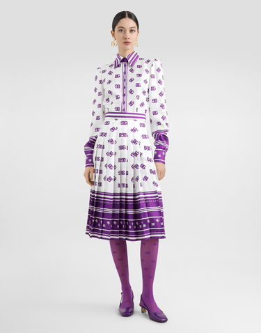 Kjole Dolce & Gabbana Dolce & Gabbana DG Logo All-over Print Twill Shirt Dress Lilla | F6TMNTHI1Z5HA9AP, 1