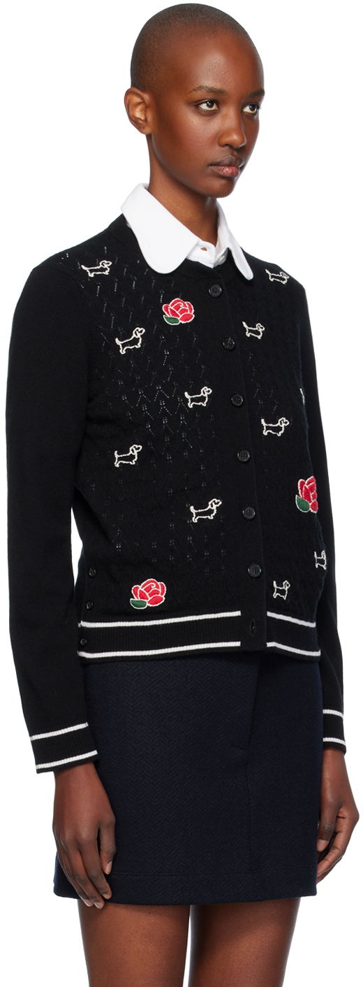 Sweater Thom Browne Thom Browne Pointelle Hector & Rose Cardigan Sort | FKC604E-Y1029, 1