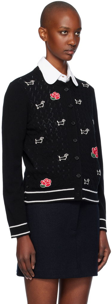 Sweater Thom Browne Thom Browne Pointelle Hector & Rose Cardigan Sort | FKC604E-Y1029, 1