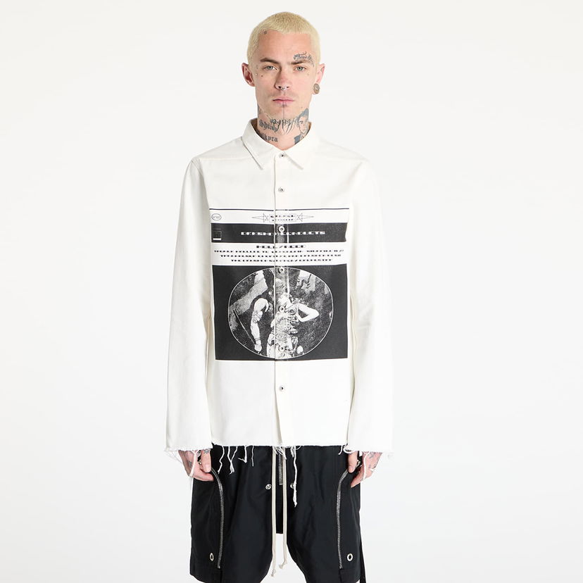 Skjorte Rick Owens Rick Owens DRKSHDW Frayed Graphic-Print Overshirt Hvid | DU01E3755 DMWEP1 110911