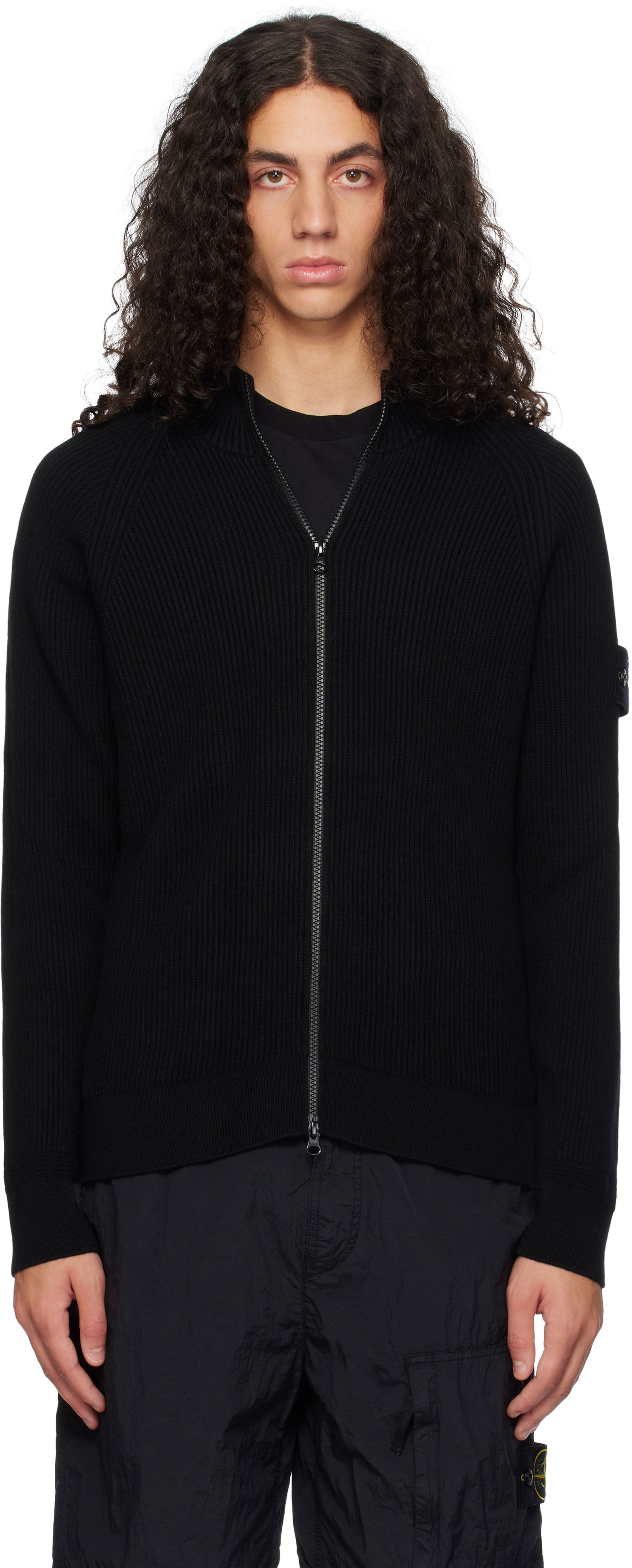 Sweater Stone Island Full Rib RWS Wool Zip-Up Jacket Sort | 8115519C2, 0