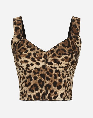 Tanktop Dolce & Gabbana Dolce & Gabbana Leopard Charmeuse Bustier Top Brun | F7W98TGDCLPHY13M, 0