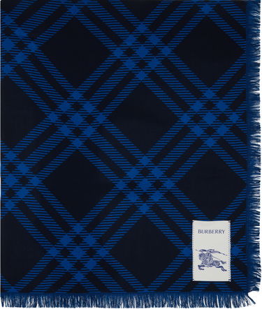 Tørklæde Burberry Burberry Wide Check Wool Silk Scarf Blå | 8110161, 0