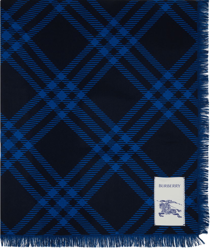 Tørklæde Burberry Burberry Wide Check Wool Silk Scarf Blå | 8110161