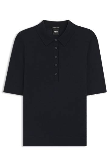 Sweater BOSS Virgin-Wool Polo Sweater with Moisture Management Mørkeblå | 50545015