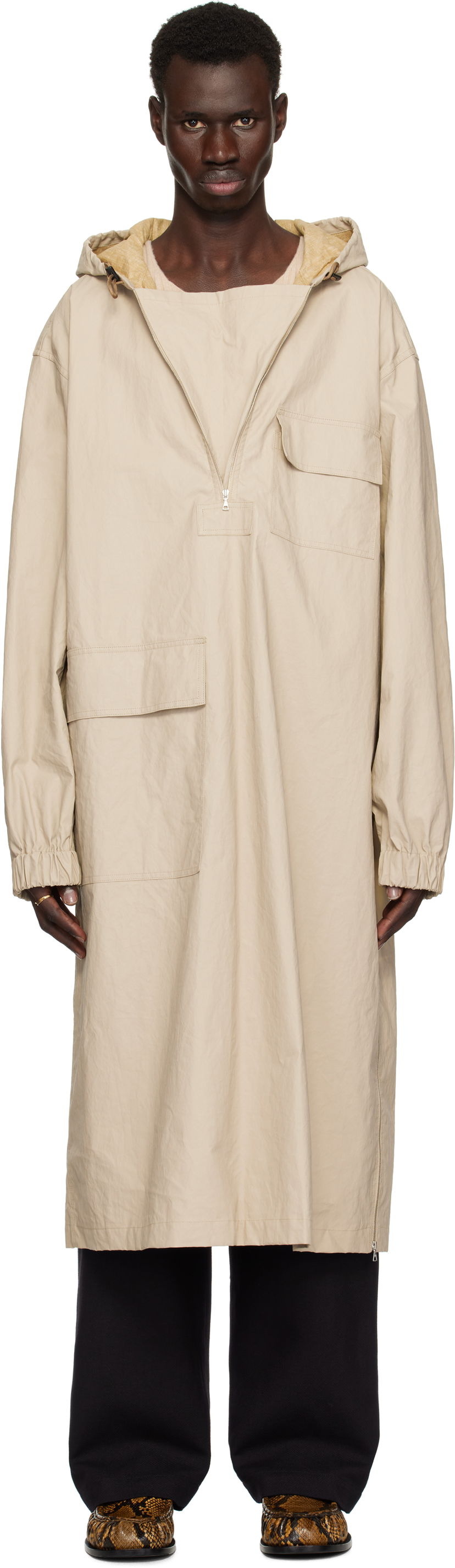 Regnfrakke Dries Van Noten Dries Van Noten Half-Zip Hooded Coat Beige | 251-020508-1285