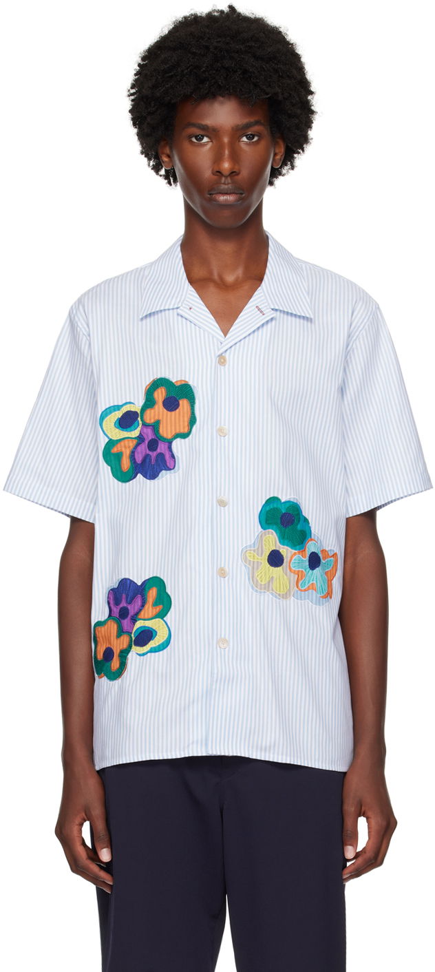 Skjorte Paul Smith PS Paul Smith Striped Flowers Appliquéd Shirt Blå | M2R-695UP-N22097-41