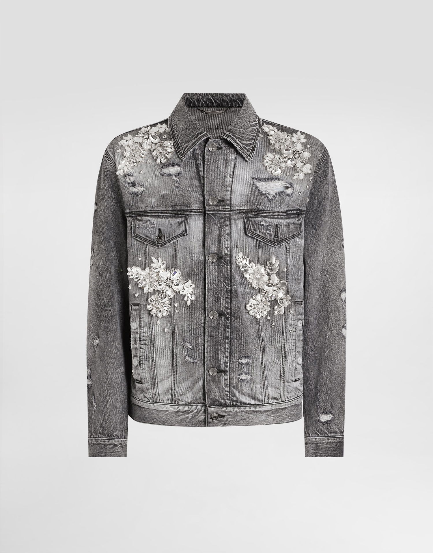Jakke Dolce & Gabbana Dolce & Gabbana Embellished Distressed Denim Jacket Grå | G9BTGZG8NT4S9001, 0