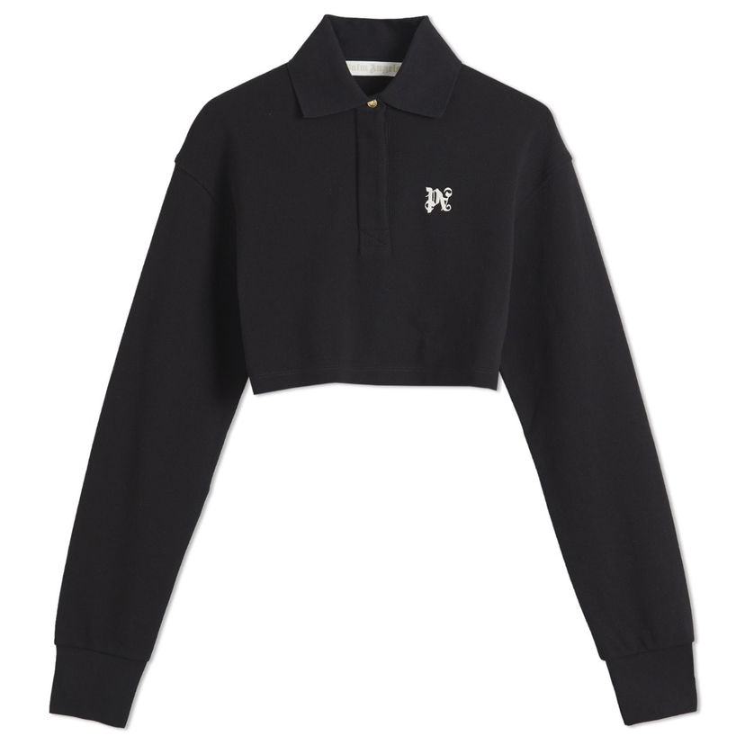 Polo skjorte Palm Angels PA Monogram Cropped Long Sleeve Polo Sort | PWGC010F24FAB0011003