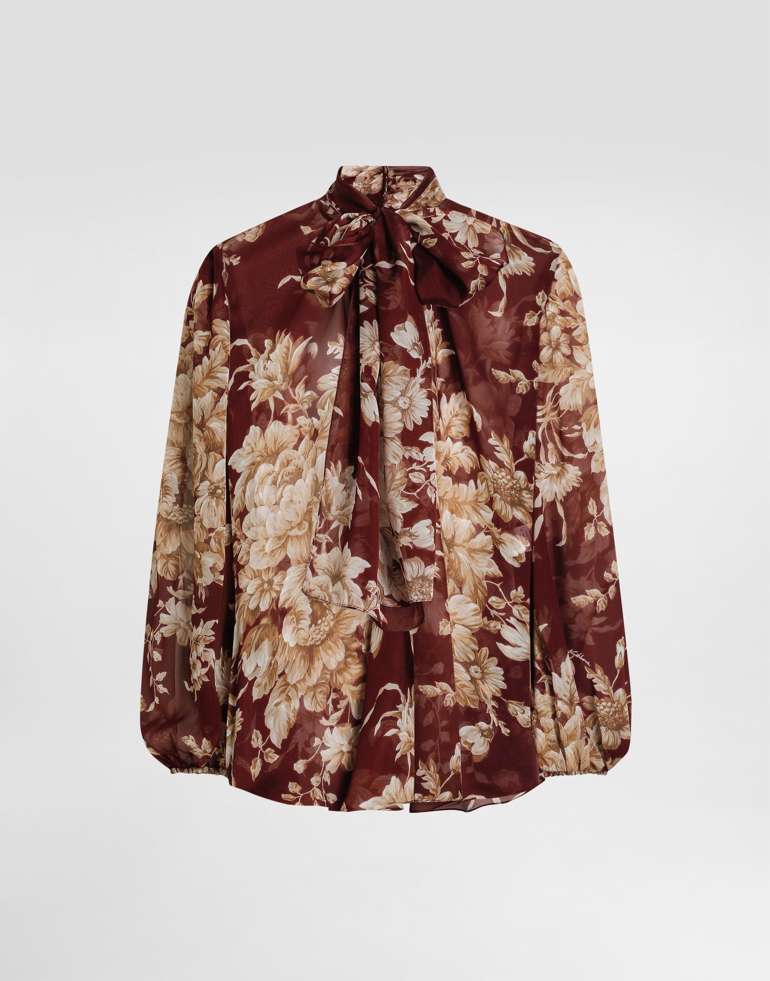 Skjorte Dolce & Gabbana Dolce & Gabbana Rose-Print Chiffon Tie-Neck Blouse Bourgogne | F5R62TIS1ZOHR4OX, 0