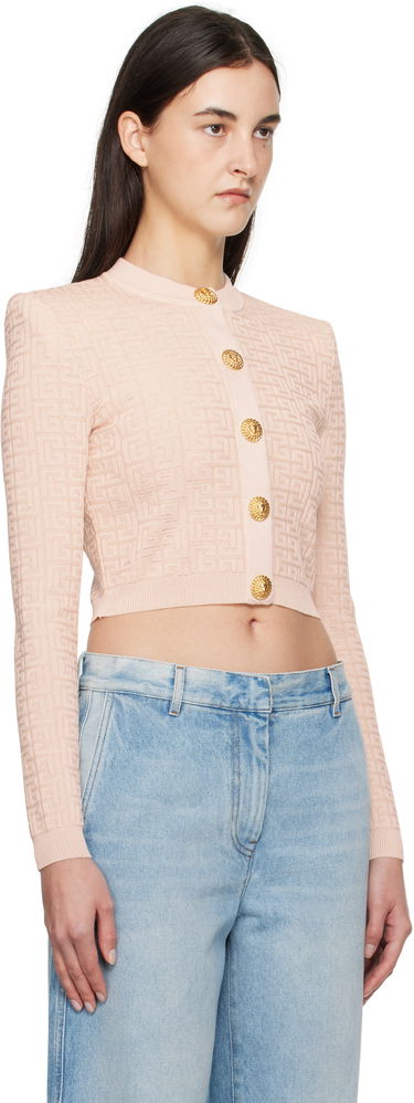 Sweater Balmain Balmain Labyrinth Knit Cropped Cardigan Lyserød | EF1KL196KI02, 1