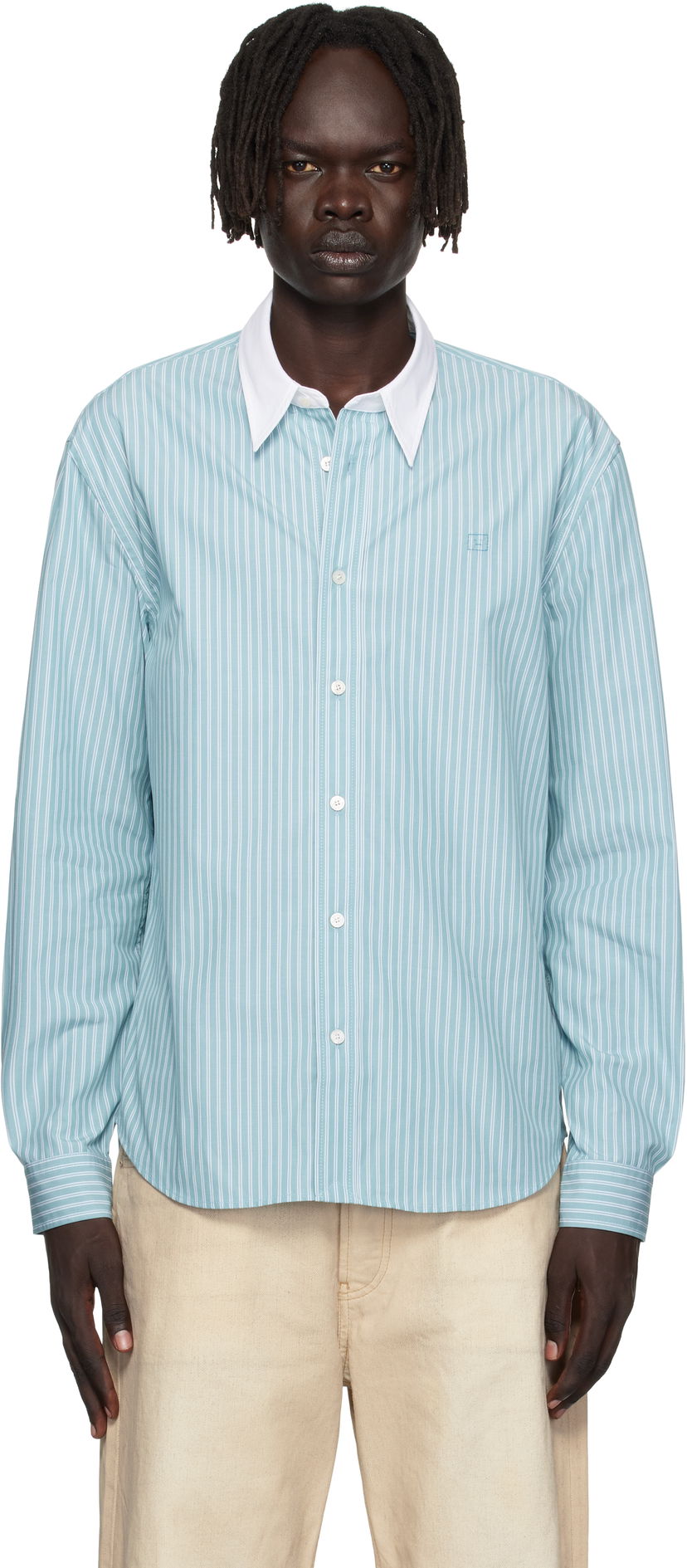 Skjorte Acne Studios Acne Studios Striped Button-Up Shirt Turkis | CB0114-