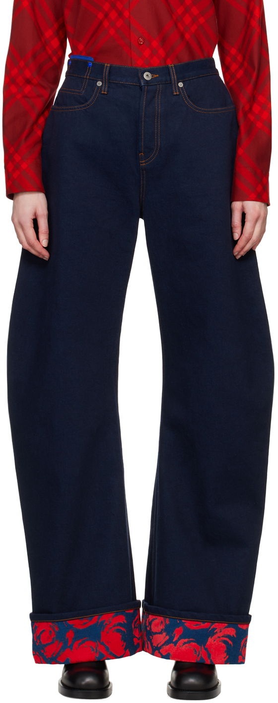 Jeans Burberry Floral Print Wide-Leg Jeans Blå | 8080780