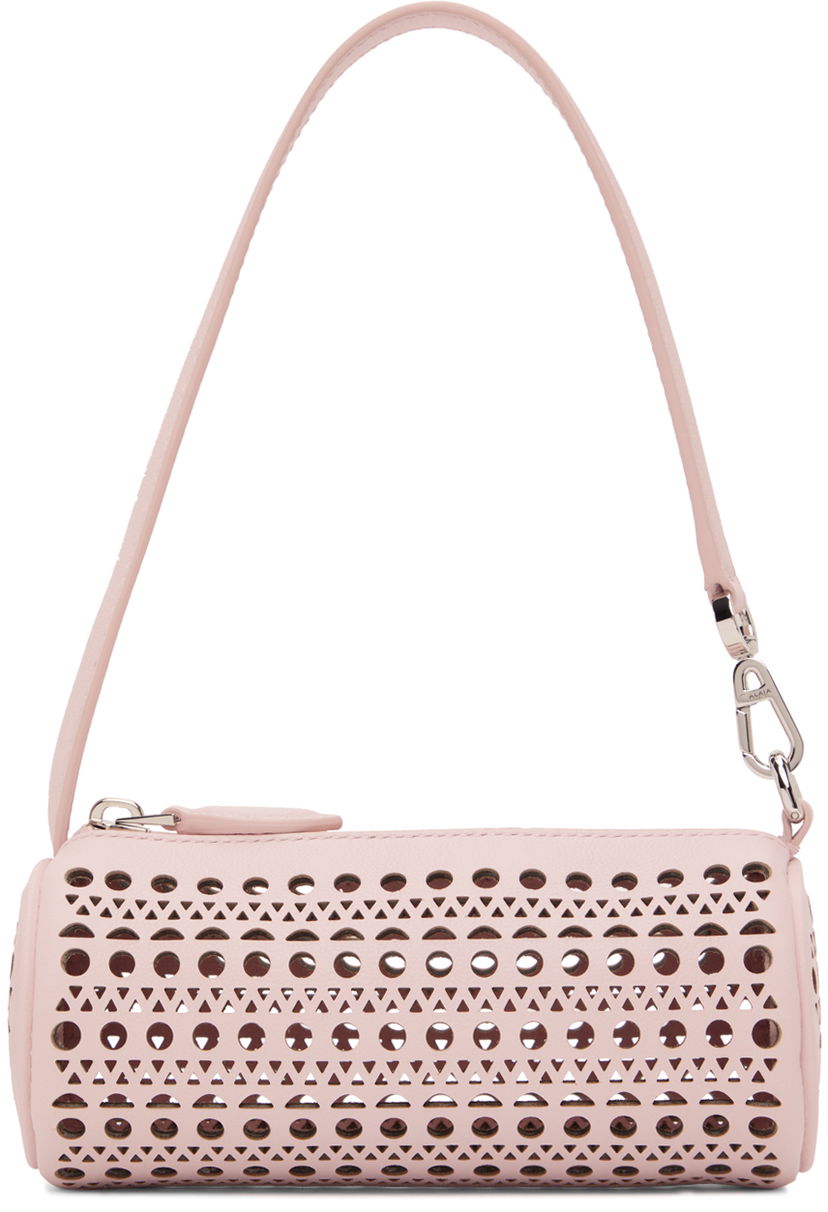 Skuldertaske Alaïa Mini Tube Perforated Leather Shoulder Bag Lyserød | AA1P042CA262