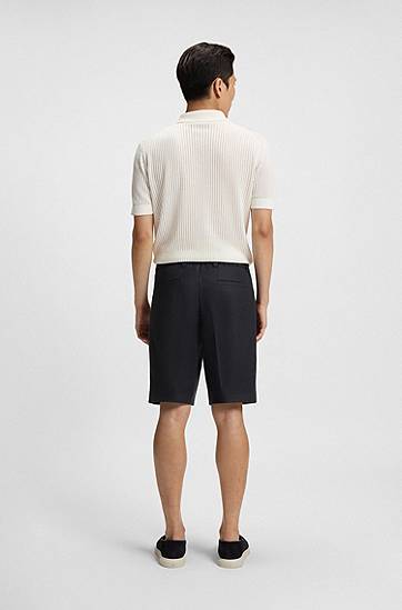 Shorts BOSS Tapered-Fit Wrinkle-Resistant Linen Shorts Mørkeblå | 50538680, 1