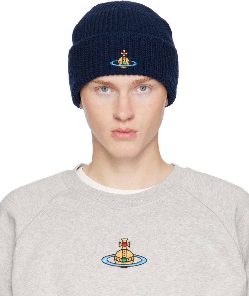 Beanie Vivienne Westwood Beanie With Logo Mørkeblå | 8102000A-K004B-