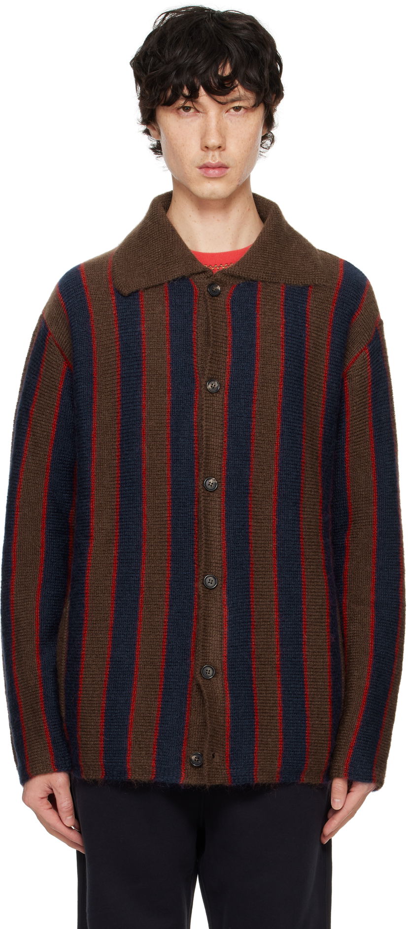 Sweater Bode Mohair Stripe Cardigan Brun | MRF24KT027