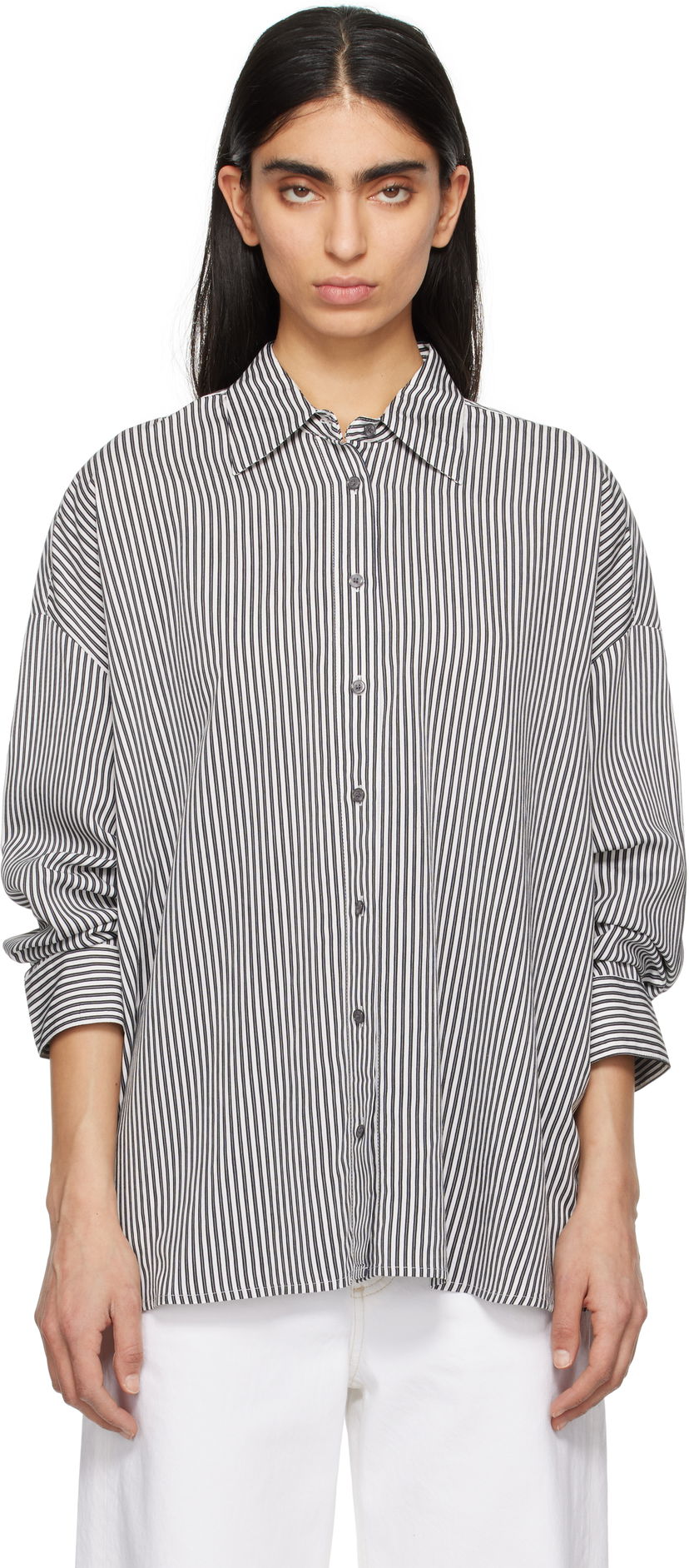 Skjorte AGOLDE AGOLDE Roux Striped Button-Down Shirt Hvid | A7354-1790