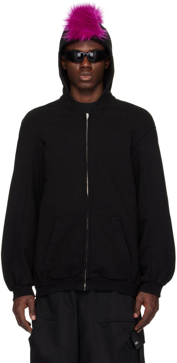 Sweatshirt We11done We11done Zip-Up Faux-Fur Hoodie Sort | WD-TJ1-24-884-U-BK