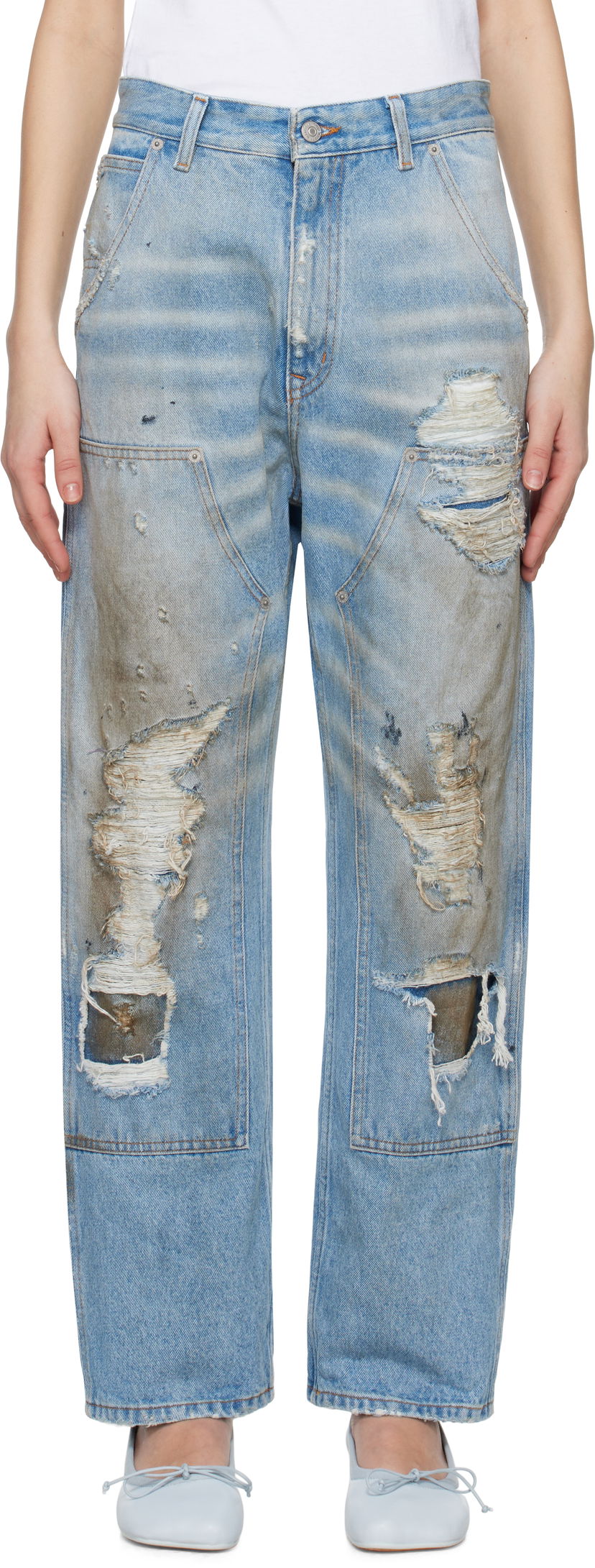 Jeans Maison Margiela MM6 Maison Margiela 5-Pocket Distressed Jeans Blå | S62LB0183 M30018