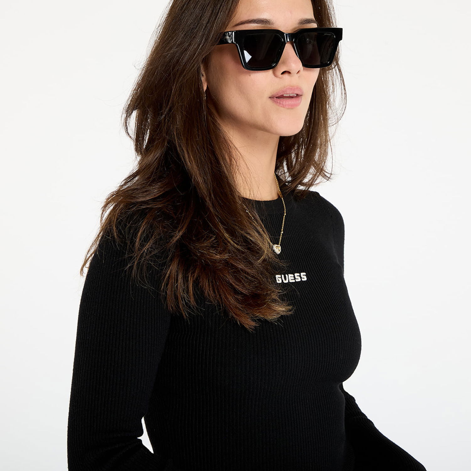 Kjole GUESS Flaminia Long Sleeve Ribbed Dress Sort | V5BK02Z3JD2-JBLK, 1