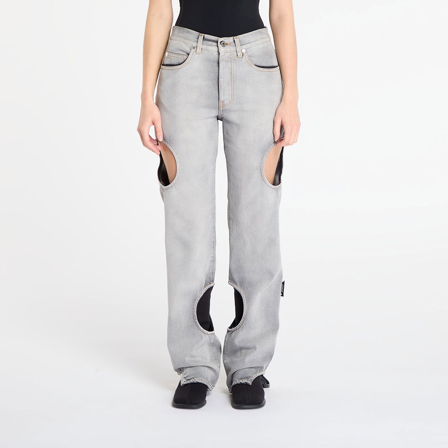 Jeans Off-White Meteor Cut-Out Straight-Leg Denim Pants Grå | OWYA06AF25DEN0011200, 0