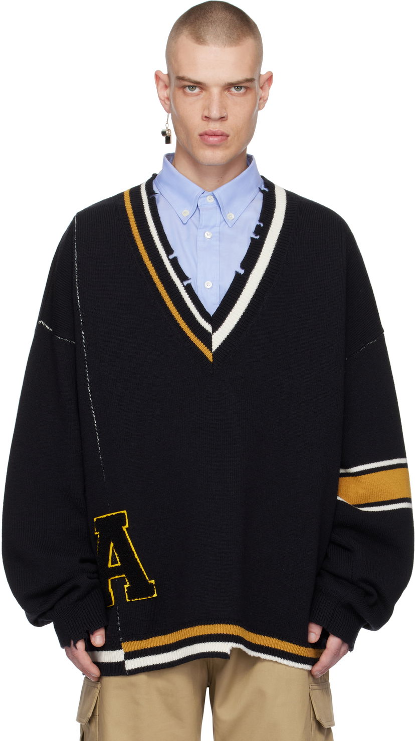 Sweater Ambush Destroyed Rib Knit V-Neck Sweater Sort | BMHD003F24KNI0011010
