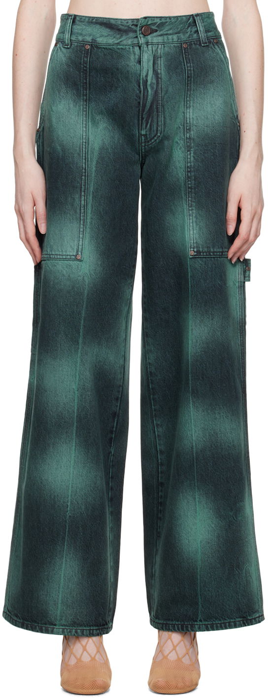Jeans Stella McCartney Tie-Dye Wide-Leg Jeans Grøn | 6D01503SPH40