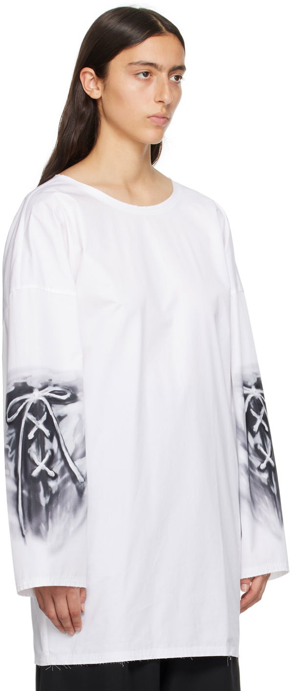 T-shirt We11done Raw Edge Graphic Long Sleeve T-Shirt Hvid | WD-SH3-23-185-U-WH, 1