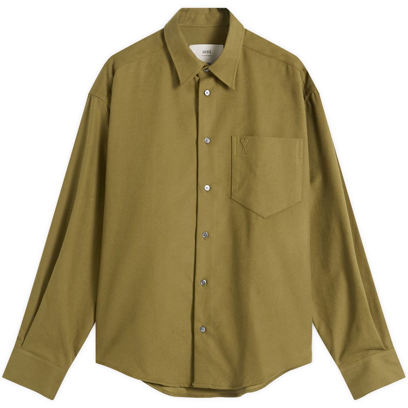 Skjorte AMI Brushed Cotton Oxford Boxy Shirt, Size Large Grøn | H25USH766-CO0056-298H25