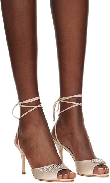 Tilbehør Manolo Blahnik Manolo Blahnik Plumena 90 Embellished Satin Heeled Sandals Beige | 124-2531-0003, 3