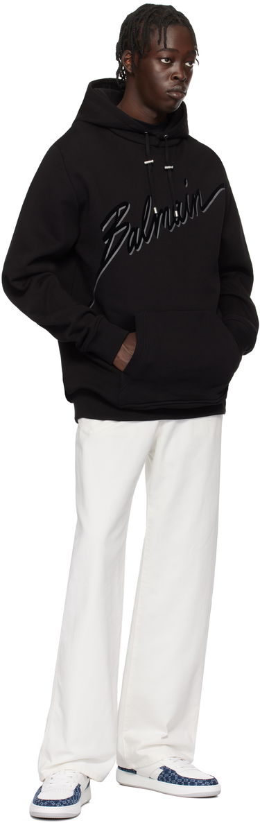 Sweatshirt Balmain Balmain Flocked Letter Hoodie Sort | EH1JT047BC86, 3