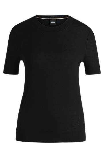 T-shirt BOSS Merino Wool Knit T-Shirt Sort | 50492857, 0