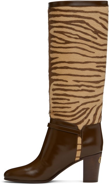 Tøj Valentino Valentino Garavani Pattie Zebra-Print Tall Boots Brun | 6W2S0LD6SHF, 2