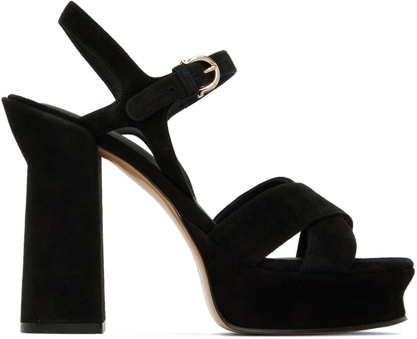 Kjole FERRAGAMO Salvatore Ferragamo Sonya Heeled Suede Platform Sandals Sort | 01E555 758152