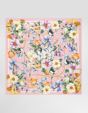 Tørklæde Dolce & Gabbana Dolce & Gabbana Floral Print Silk Twill Square Scarf Lyserød | FN090RGDCURHH5JC, 0
