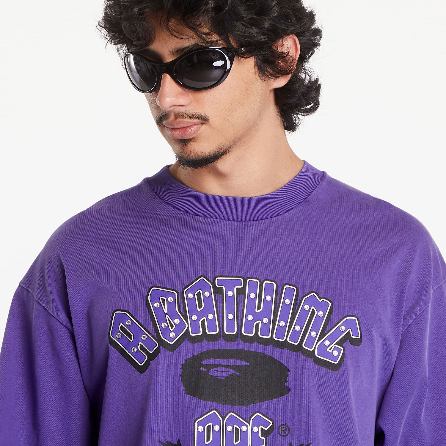 T-shirt BAPE A BATHING APE Garment Dye Rhinestone Logo Relaxed Fit Short Sleeve Tee Purple Lilla | 001CSK801312M PUR, 1