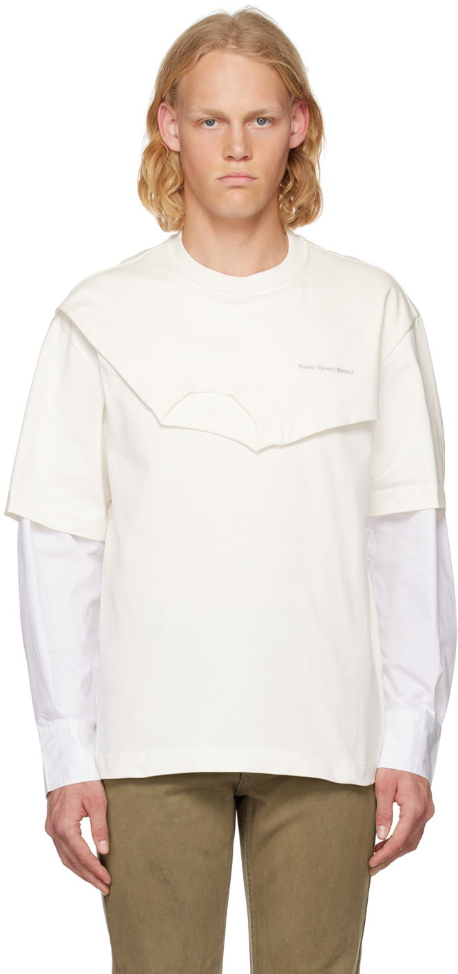 T-shirt Feng Chen Wang Feng Chen Wang Double Collar Long Sleeve T-Shirt Hvid | FMF14SS04