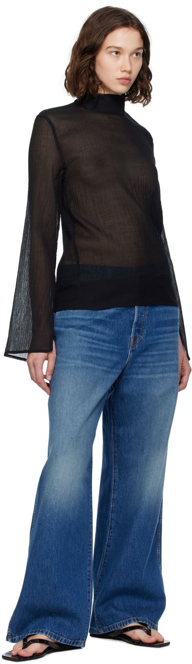 Skjorte TOTEME TOTEME Slit Sleeve Mock Neck Blouse Sort | 253-WRT0546-FB0462, 3