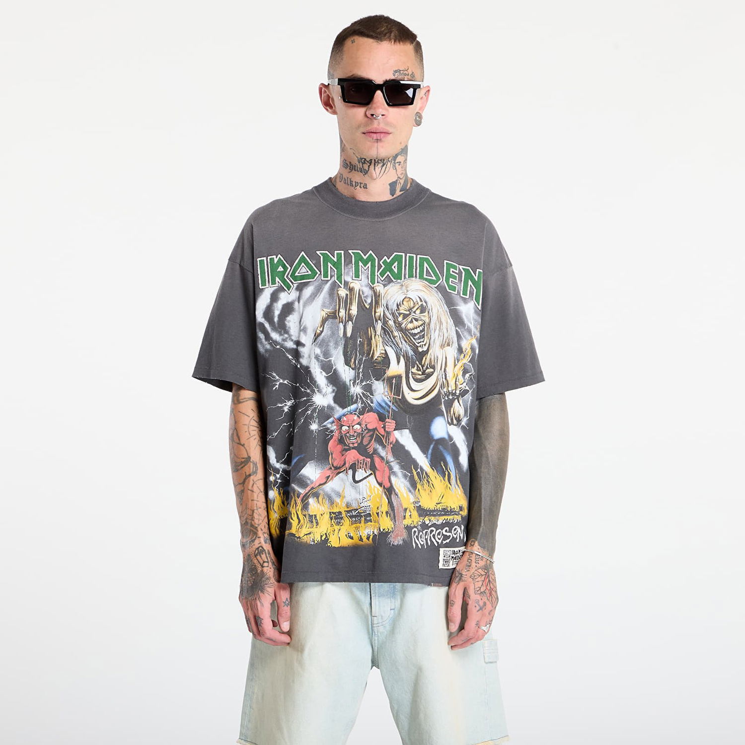 T-shirt Represent Clo REPRESENT x Iron Maiden Number Of Beast T-Shirt Sunfade Grey Grå | MLM100583-46, 0