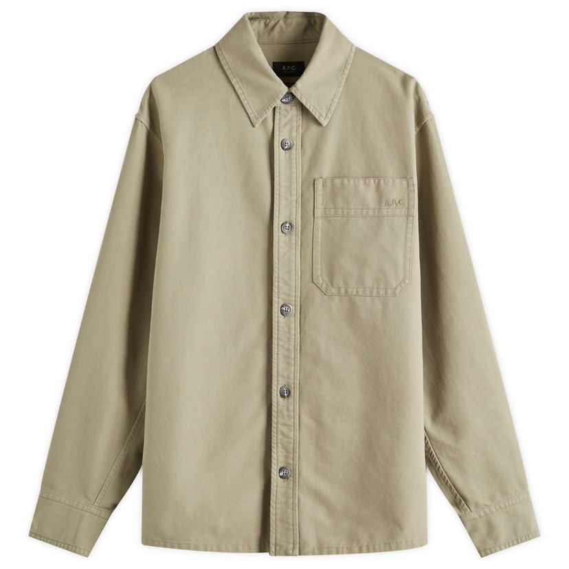 Skjorte A.P.C. A.P.C. Men's Basile Canvas Overshirt, Size Small Grøn | COGBJ-H02918-KAE
