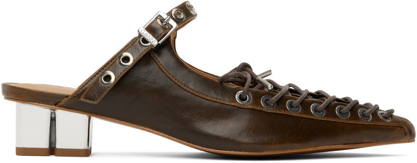 Sneakers og sko GANNI GANNI Oleatex Lace-Up Mules Brun | S3092