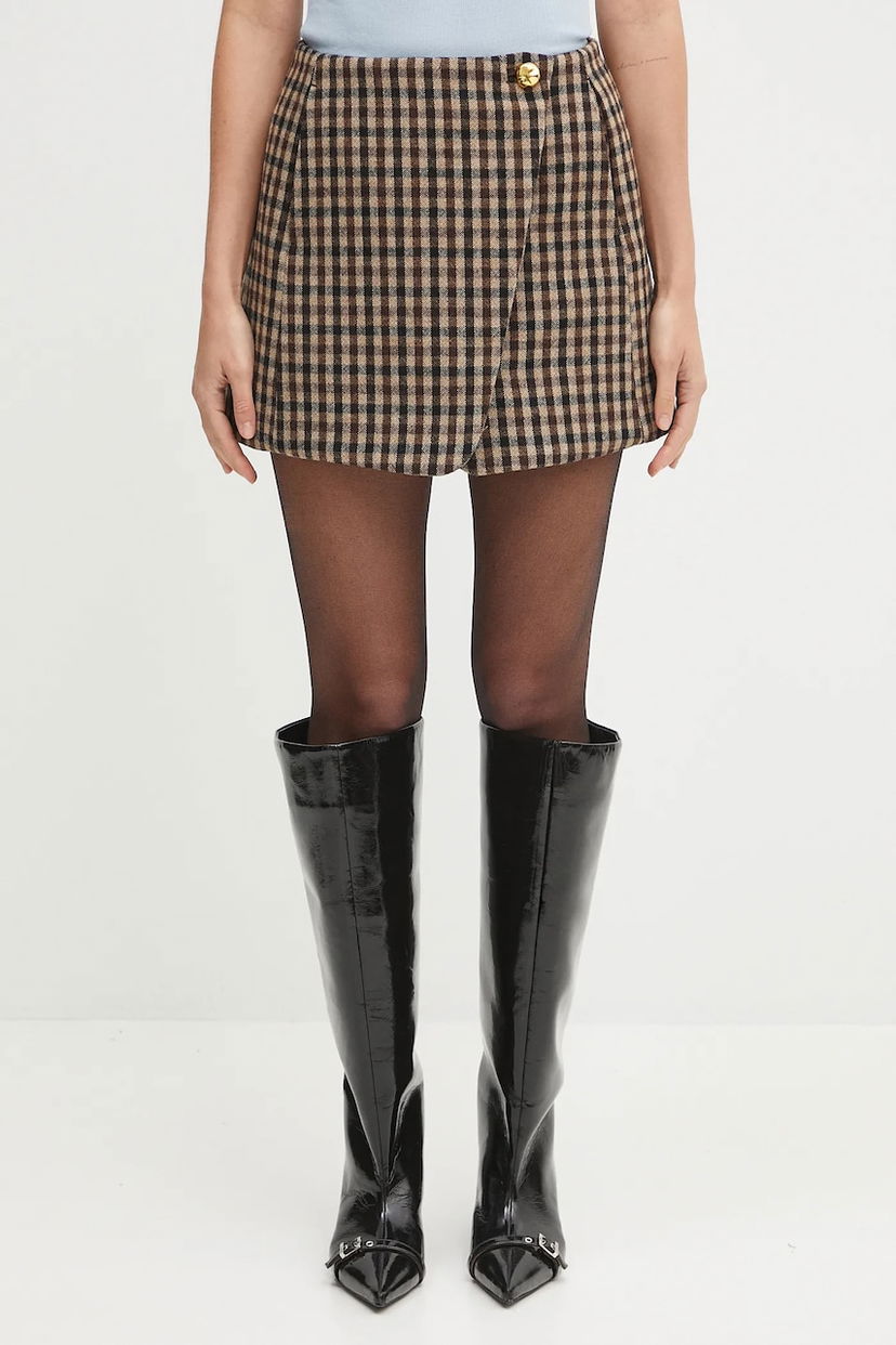 Nederdel GANNI GANNI Check Wool Mix Mini Skirt Brun | W0655