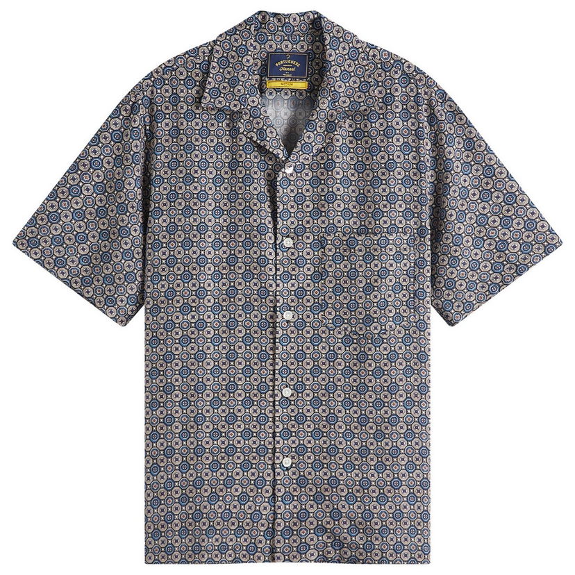Skjorte Portuguese Flannel Conte Mini Tile Vacation Shirt, Size Large Blå | SS25-018-BLU