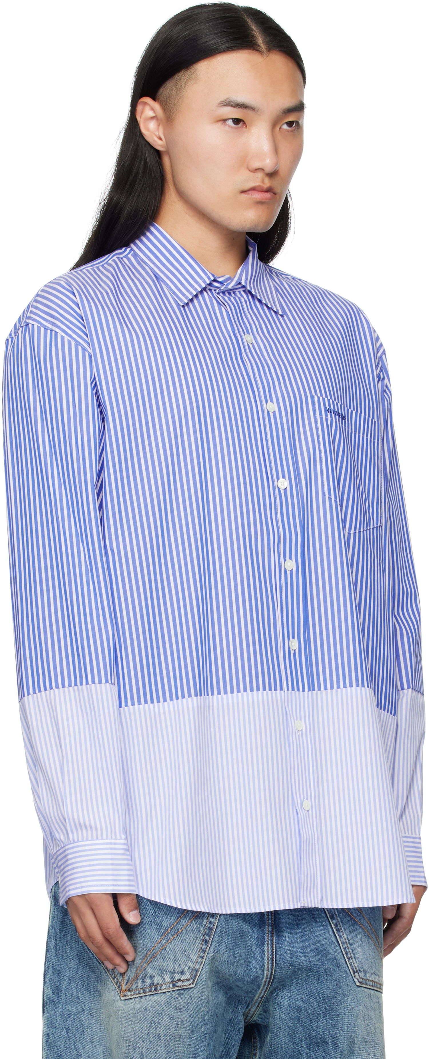 Skjorte VETEMENTS VETEMENTS Splitted Striped Shirt Blå | UH76SH630SL, 1