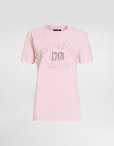 T-shirt Dolce & Gabbana Dolce & Gabbana Oversize Jersey T-Shirt with DG Logo Embroidery Lyserød | F8V42ZGDCX2F2528, 0