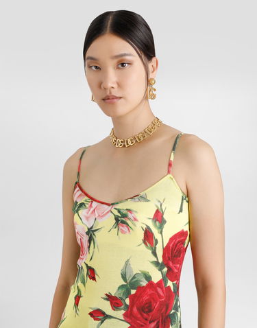 Tanktop Dolce & Gabbana Dolce & Gabbana Silk Knit Tank Top With Bouquet Print Gul | FXT40TJAHLCHG5JD, 3