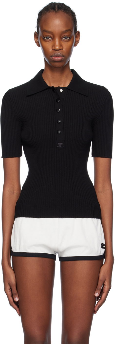 Polo skjorte Courrèges Fitted Knit Polo Shirt Sort | 124MPO017FI0001, 0
